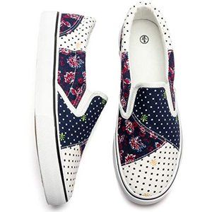 Adokoo Women's' Leather Black Dot Patchork Slip On Size 6 Shoes(Z004)